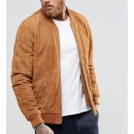 Custom Fit Suede Brown Leather Bomber Flight Jacket for Men