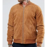 Custom Fit Suede Brown Leather Bomber Flight Jacket for Men