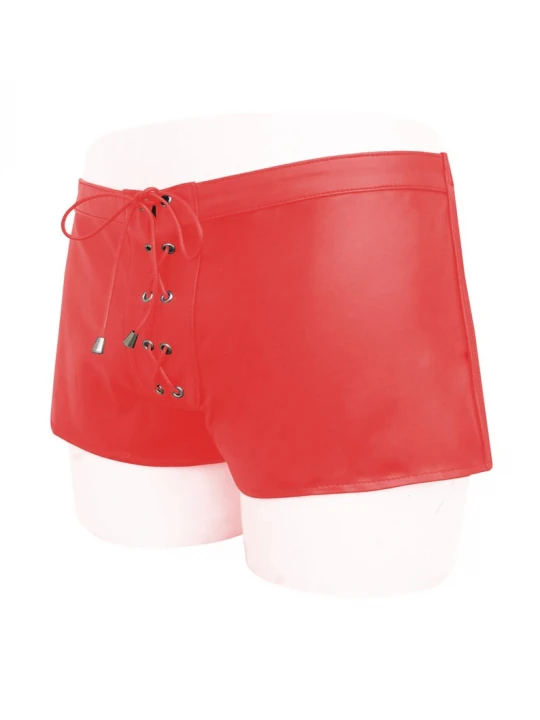 Custom Made Lace Up Style Red Leather Shorts for Men
