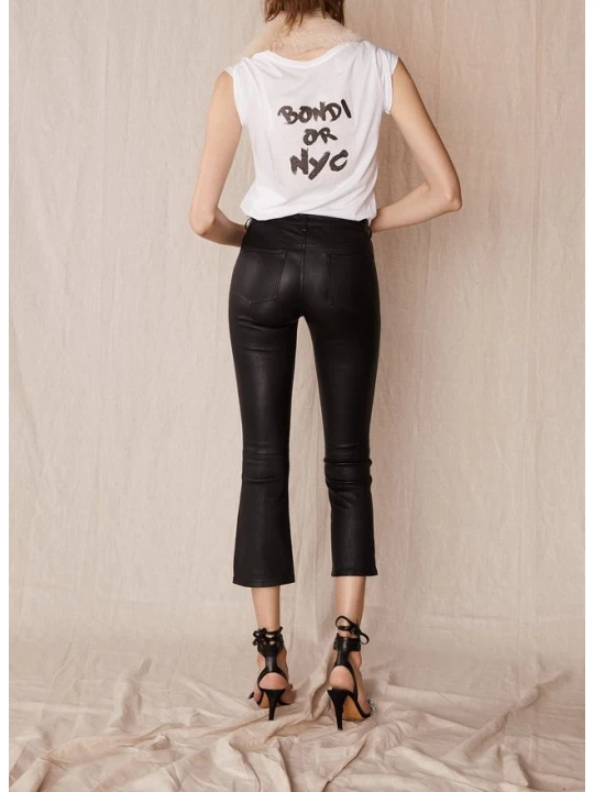 Designer Black Real Leather Capri Pant for Ladies
