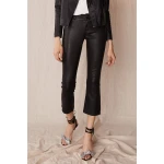 Designer Black Real Leather Capri Pant for Ladies