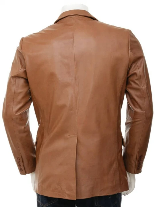 Designer Two Button Closure Soft Lambskin Brown Leather Blazer for Men