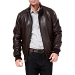 Genuine Brown Real Leather Bomber Jacket for Men