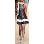 Genuine Lambskin Pleated Multicolor Leather Dress for Women