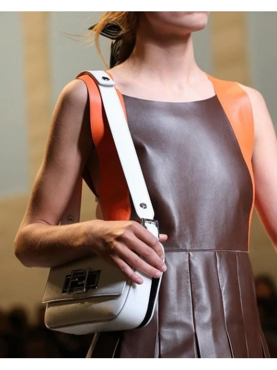 Genuine Lambskin Pleated Multicolor Leather Dress for Women