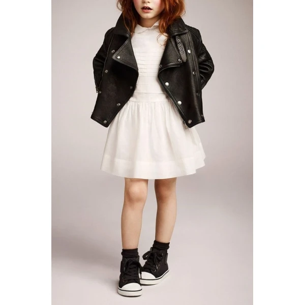 Girls Fashion Real Black Leather Moto Jacket