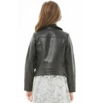 Girls Long Sleeves Black Leather Moto Kids Jacket