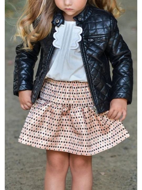 Girls Quilted Pure Black Leather Jacket