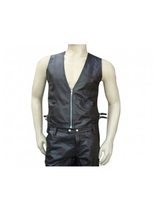 Hunter Style Mens Black Leather Vest