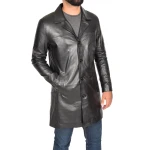 Iconic Style Long Black Leather Mens Coat