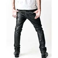 Asymmetrical Front Zip Skinny Black Leather Pants
