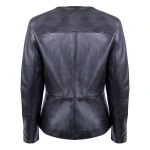 Ladies Front Button Closure Black Real Leather Jacket