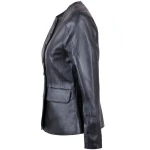 Ladies Front Button Closure Black Real Leather Jacket