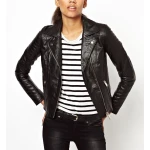 Ladies Casual Slim Fit Genuine Black Leather Jacket