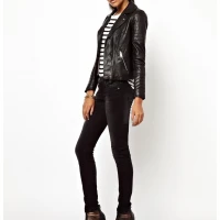 Ladies Casual Slim Fit Genuine Black Leather Jacket