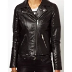 Ladies Casual Slim Fit Genuine Black Leather Jacket