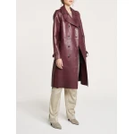 Ladies Regular Fit Burgundy Leather Light Trench Coat