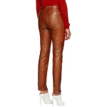Ladies Slim Fit Panelled Lambskin Orange Leather Trousers Pants