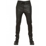Men Casual Wear Skinny Fit Pure Black Leather Pants