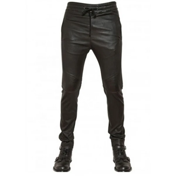 Men Casual Wear Skinny Fit Pure Black Leather Pants