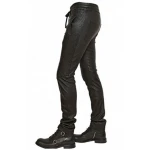 Men Casual Wear Skinny Fit Pure Black Leather Pants