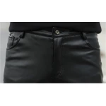 Men Fashionable Young Tight Genuine Black Leather Pants