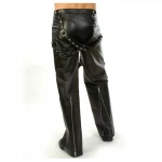 Men Gothic Black Genuine Leather Biker Suspender Buckle Bondage Pant