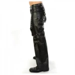 Men Gothic Black Genuine Leather Biker Suspender Buckle Bondage Pant