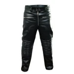 Men Motorcycle Real Black Leather Bikers Jeans Trousers Pants