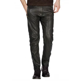 Men Regular Fit Casual Outerwear Black Leather Pants