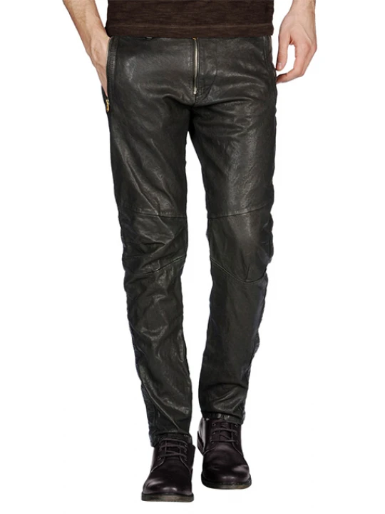 Men Regular Fit Casual Outerwear Black Leather Pants