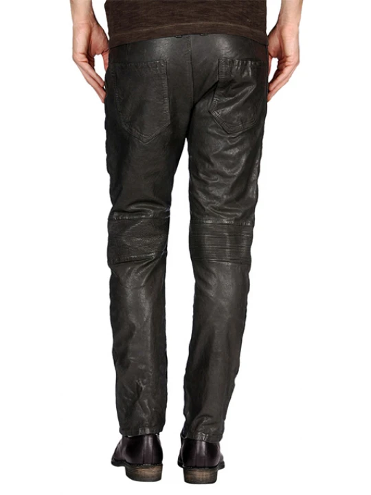 Men Regular Fit Casual Outerwear Black Leather Pants