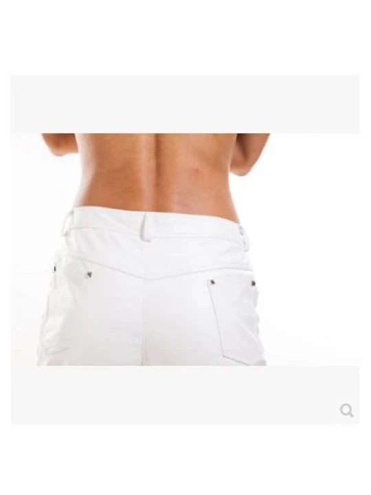 Men Singer Nightclubs Pure White Leather Trousers Pants