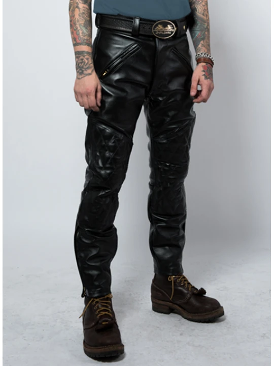 Men Vintage Genuine Black Leather Sports Rider Pant