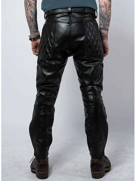 Men Vintage Genuine Black Leather Sports Rider Pant
