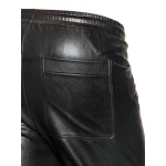Men Zip Elastic Waistband Genuine Lambskin Black Leather Shorts