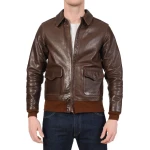 Mens Brown Real Leather Bomber Flight Jacket