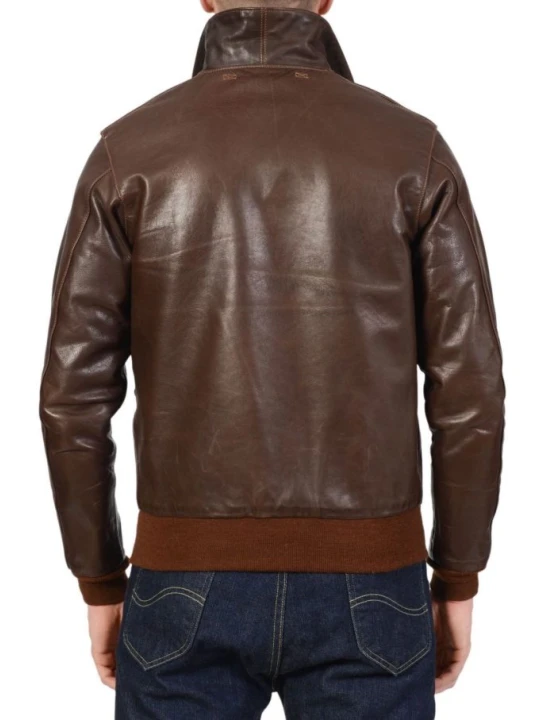 Mens Brown Real Leather Bomber Flight Jacket