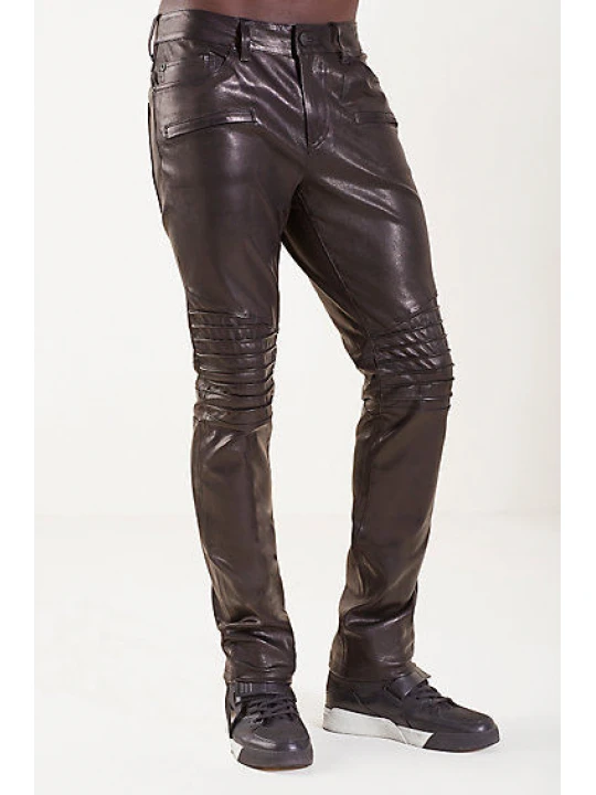 Mens Casual Skin Tight Fit Dark Brown Leather Pants