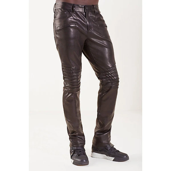 Mens Casual Skin Tight Fit Dark Brown Leather Pants