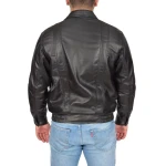 Mens Classic Fit Casual Style Soft Black Leather Bomber Jacket
