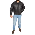 Mens Classic Fit Casual Style Soft Black Leather Bomber Jacket