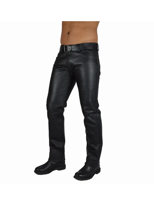 Mens Comfortable Fit Real Genuine Black Leather Pants