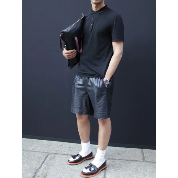 Mens Fashion Navy Blue Leather Short Outerwear