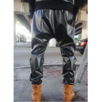 Mens Fashion Perforated Black Leather Drop Crotch Harem Pants