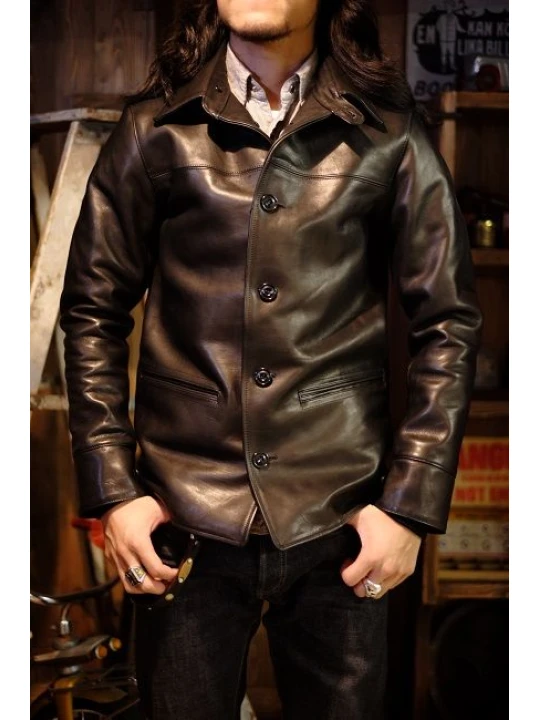 Mens Fashion Real Black Leather Car Coat