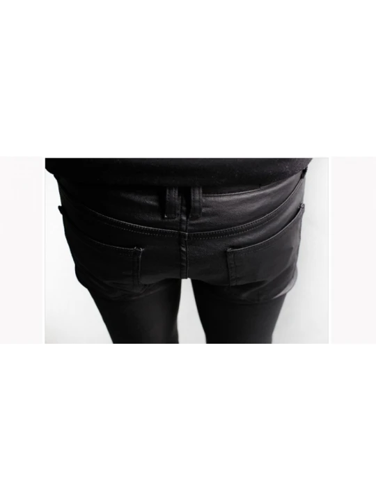Mens Fashion Slim Fit Genuine Black Leather Pant