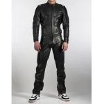 Mens Genuine Pure Black Leather Full Jumpsuit