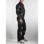 Mens Genuine Pure Black Leather Full Jumpsuit