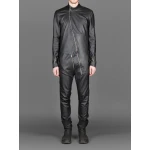 Mens New Cross Flight Black Leather Jumpsuit with Zip Details